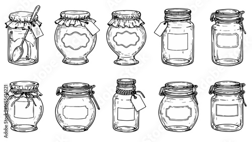 Unique hand-drawn mason jars sketch perfect for vintage craft projects or rustic food preservation themes