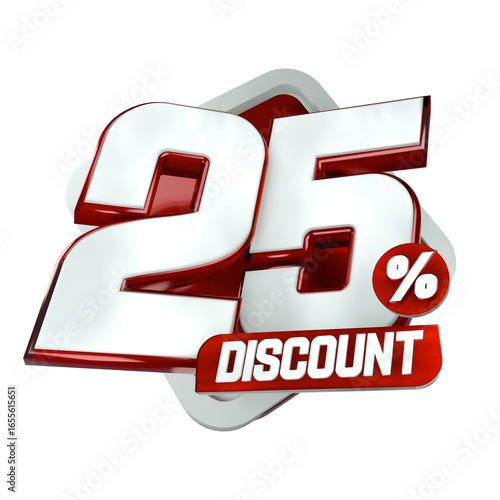 3d sales red and white discount price tag for composition badge with 25 Off