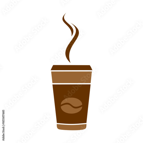 Coffee togo cup with a straw and coffee bean icon