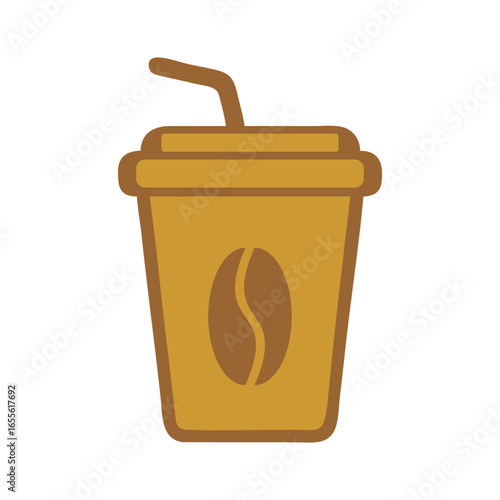 Coffee togo cup with a straw and coffee bean icon