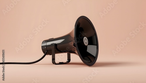 Vintage megaphone on wooden surface with dramatic lighting, evoking nostalgic and minimalist aesthetic