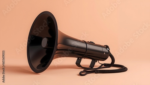 Vintage megaphone on wooden surface with dramatic lighting, evoking nostalgic and minimalist aesthetic