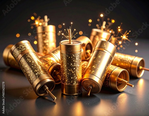 Golden Glitter Exploding Fireworks Celebration Party.