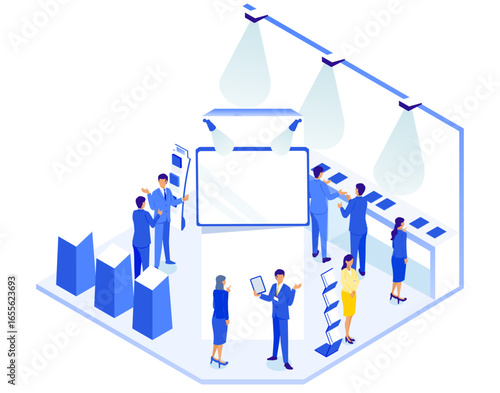 未来型プレゼンテーションブース アイソメトリックイラスト