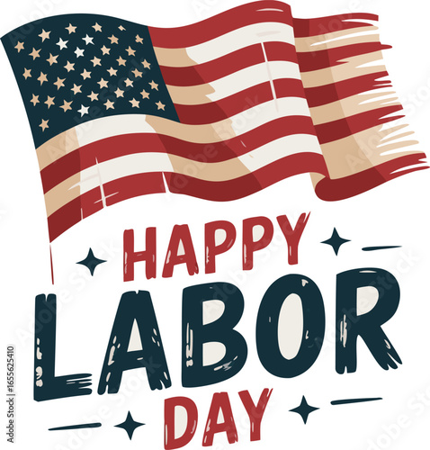 Patriotic Labor Day Greeting with American Flag Design and Celebratory Typography Art
