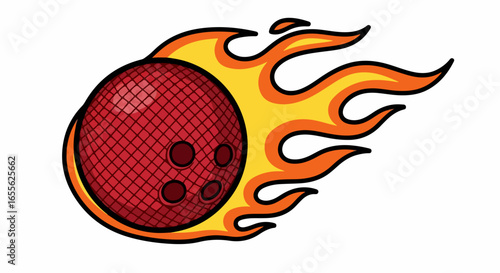 Fiery Red Bowling Ball with Flames, Sport Concept.