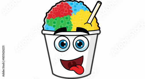 Cartoon Snow Cone with Smiling Face and Colorful Ice.