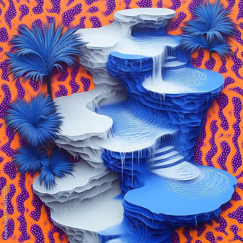 A layered, cascading structure of sculpted forms.