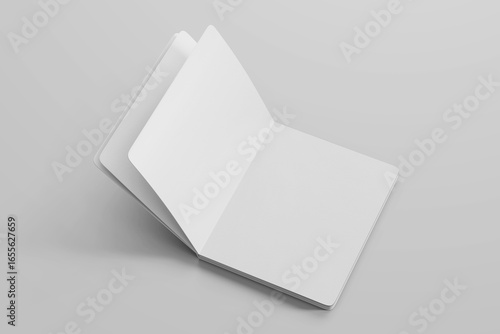 blank textured paper open pages preschool children story education illustration book portrait 8x10 inch letter size rounded corner realistic mockup template isolated 3d render