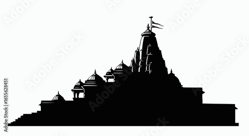 Majestic Hindu Temple Silhouette: A Vector Illustration