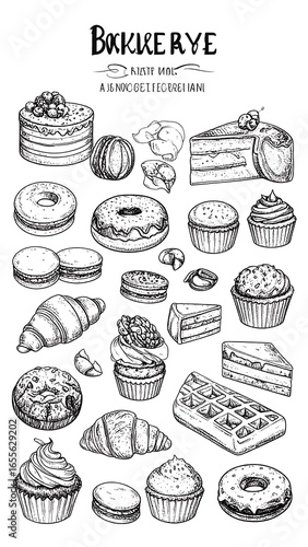 Hand drawn collection of pastries
