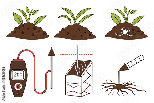 Agricultural Icons Demonstrating Soil Testing and Plant Nourishment agriculture growth