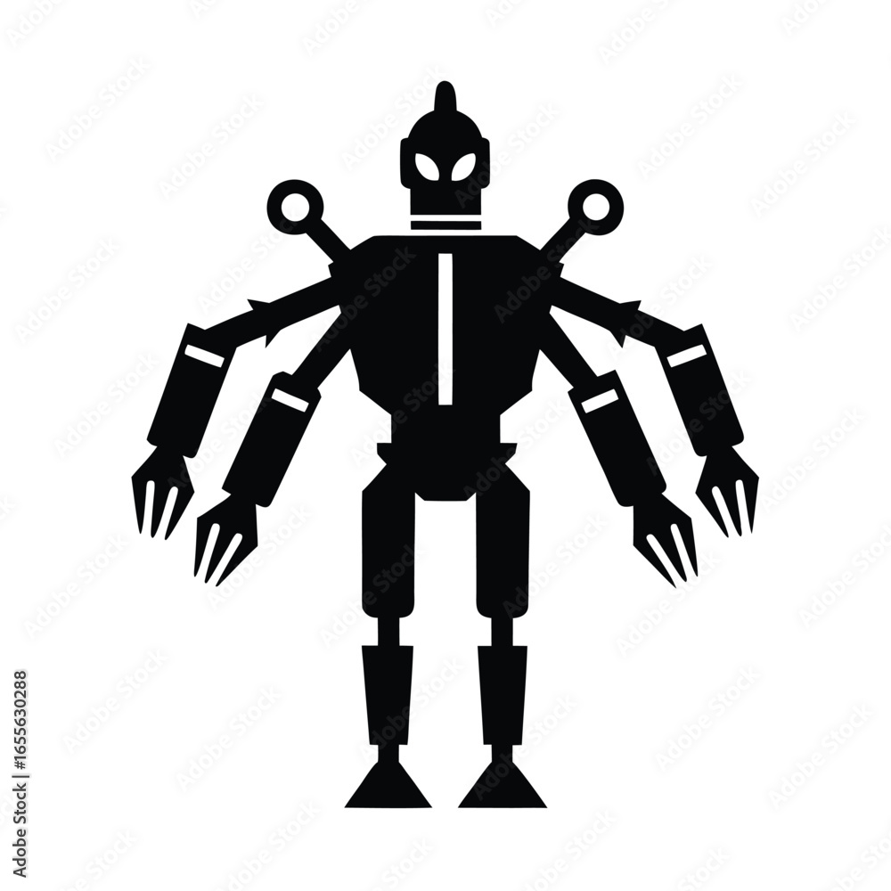 Fototapeta premium Robot with Multiple Arms Vector Silhouette 
