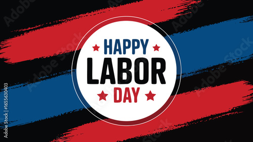 Happy Labor Day Red, White, and Blue Brush Strokes with Star Embellished Center