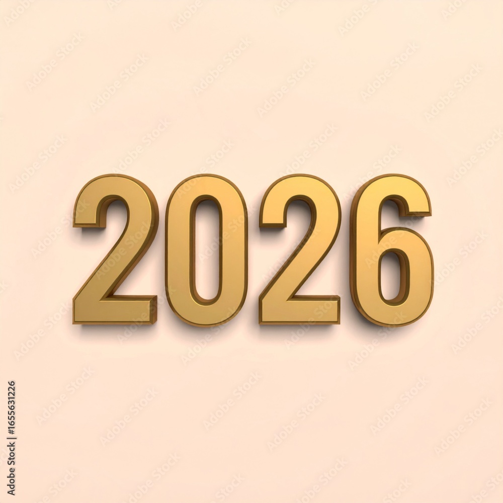 Golden Number 2026 on Beige Background Represents The Upcoming Year Golden Number 2026 on Beige Background Represents The Upcoming Year