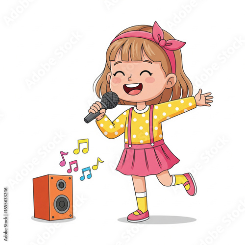 little girl singing into microphone