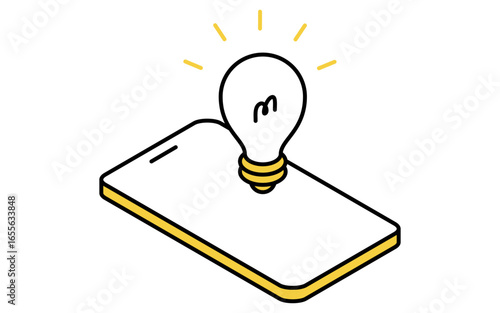 Fintech icon of smartphone with light bulb, innovation and digital finance technology vector illustration