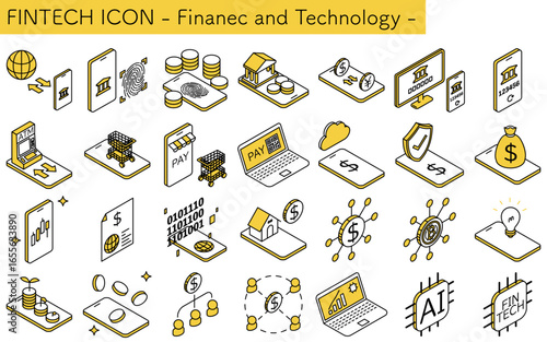FinTech Icons, Finance and Technology Isometric Illustration Icon Set