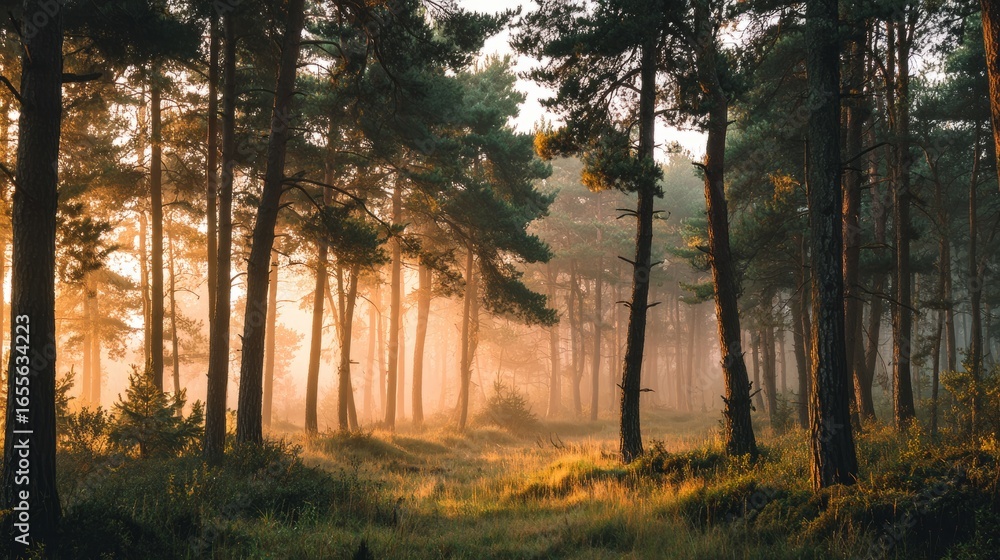 Obraz premium Forest with Morning Sun Rays 