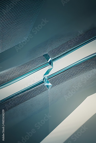 Abstract design of intersecting glass panels, showcasing a modern, geometric pattern.