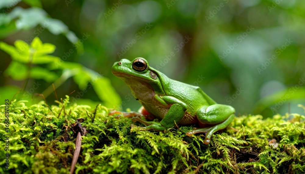 Naklejka premium Green Frog on Moss