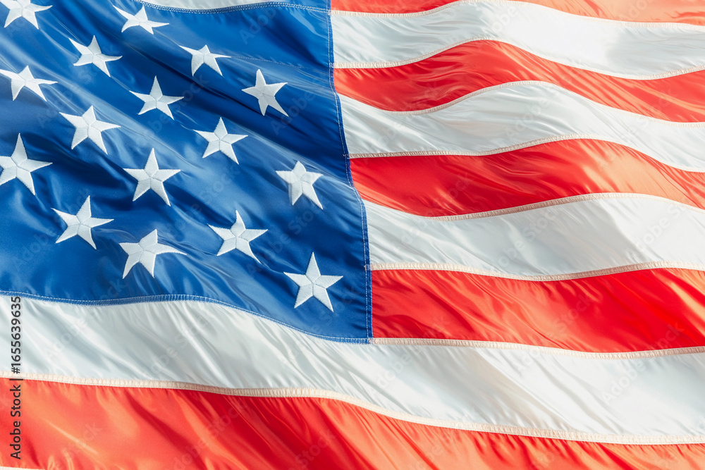 Waving American flag in clear blue sky Generative AI Waving American flag in clear blue sky Generative AI