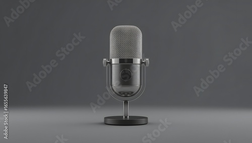 Vintage Microphone on Light Grey Background with Metallic Details