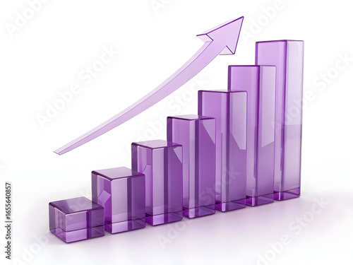 Free Download 3 D Render of a Translucent Purple Glass Bar Chart Showing Ascending Growth with an Upward Trending Arrow - GFXLoad