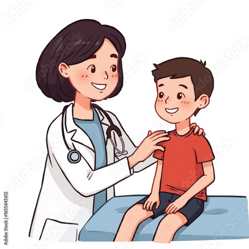 illustration of a doctor examining a child