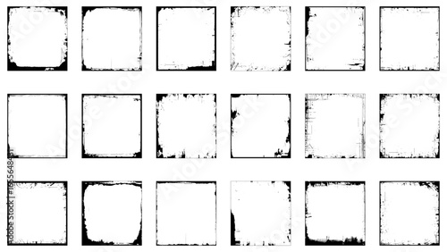 Collection of big black grunge frame. 20 Grunge square border. Vector illustration.