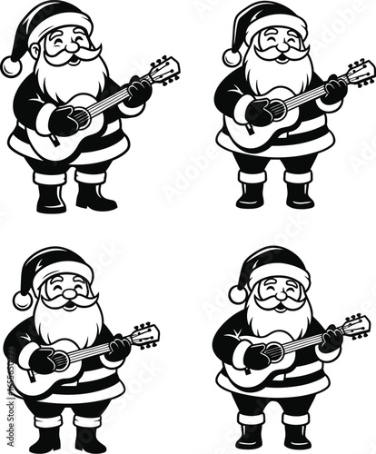 Santa Claus Playing Ukulele Vector Set