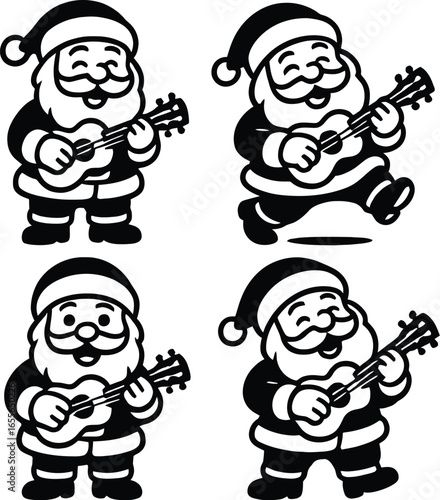 Santa Claus Playing Ukulele Vector Set