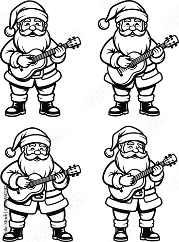 Santa Claus Playing Ukulele Vector Set