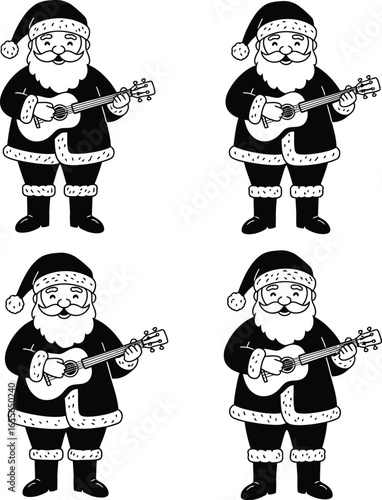 Santa Claus Playing Ukulele Vector Set