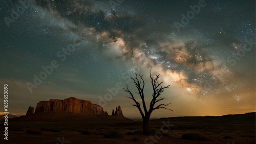 The Desert Night Sky: A Milky Way Arch Over Ancient Rocks