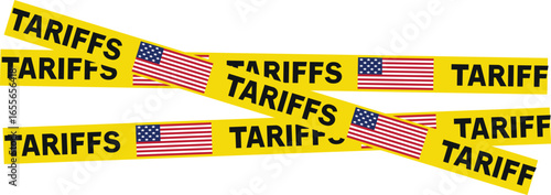 Tariffs American Flags and Warning Tape. American Warning Tape.