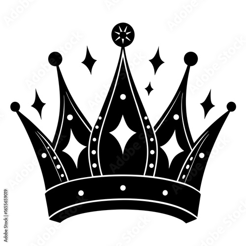 Crown with jewels shining silhouette vector illustration 