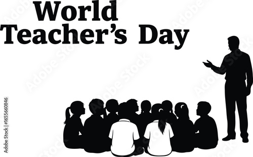 World Teacher’s Day celebration illustration with teacher and students silhouette