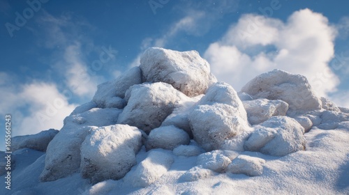 Wallpaper Mural A large mound of snow rests against a vibrant blue sky, dotted with fluffy white clouds. The snow appears soft and textured, capturing the essence of a winter day. Torontodigital.ca