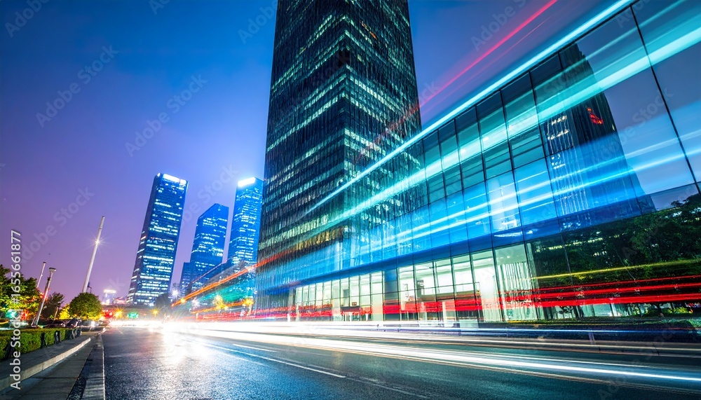 Fototapeta premium Night Cityscape Dynamic Lights and Modern Architecture