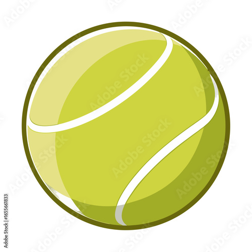 a tennis ball featuring the classic bright yellow-green color with white curved seam lines, no background vector file.