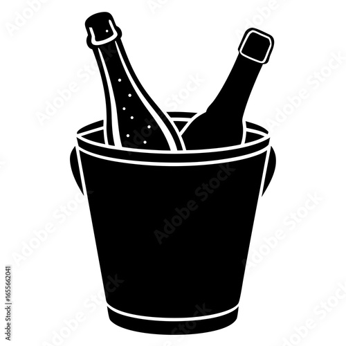 Champagne bottle with ice bucket silhouette vector illustration 