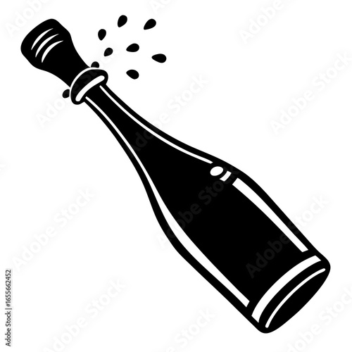 Champagne cork flying out silhouette vector illustration 