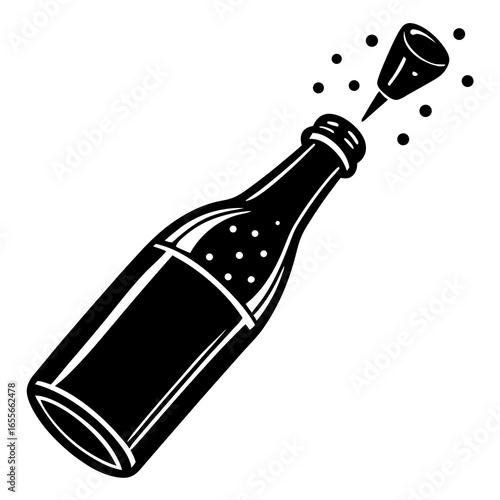 Champagne cork flying out silhouette vector illustration 