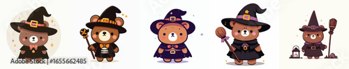 vector bear in witch costume