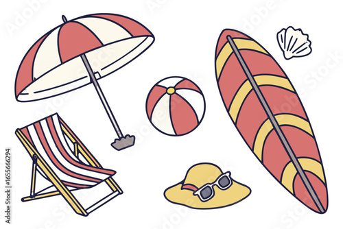 Summer beach vacation elements