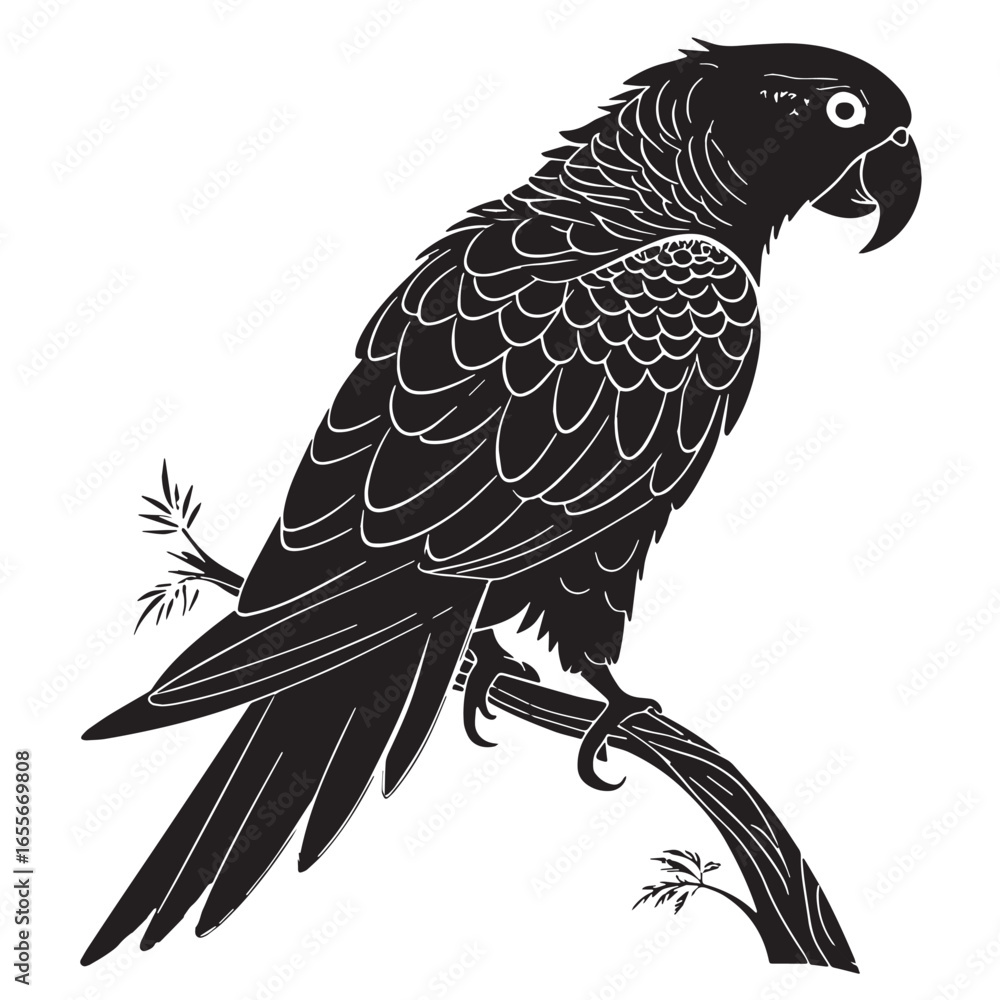 Fototapeta premium black parrot Silhouette Vector, High Quality Illustration on White Background