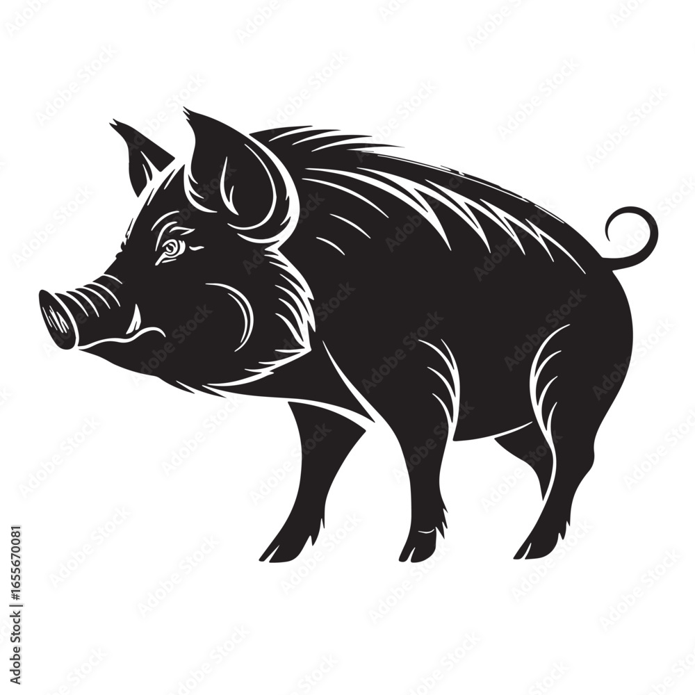 Fototapeta premium black pig Silhouette Vector, High Quality Illustration on White Background