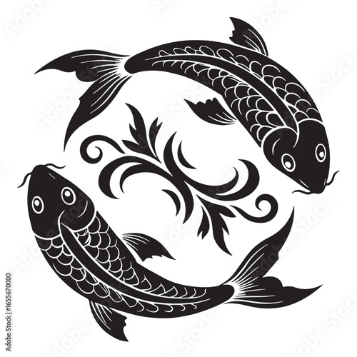 black pisces Silhouette Vector, High Quality Illustration on White Background