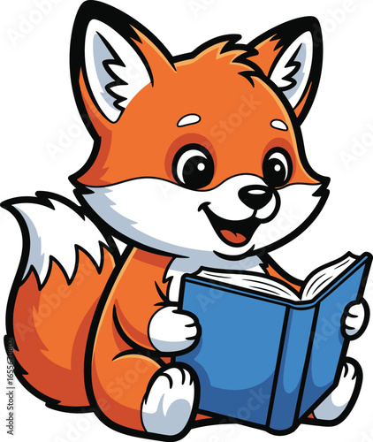 Cute Reading Fox with Book Vector illustration